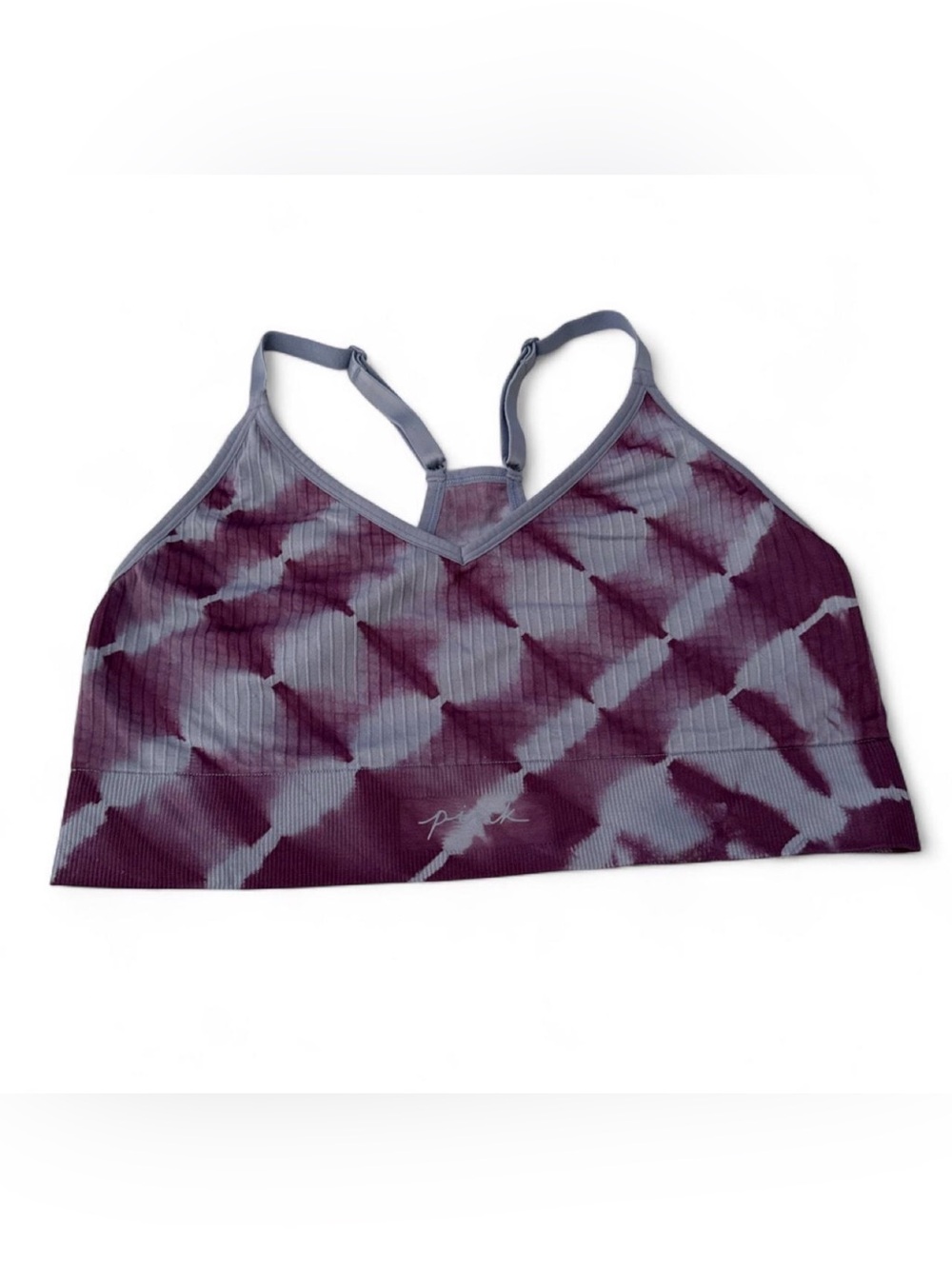 PINK Victoria's Secret Tie-Dye Ribbed Sports Bralette - Plum & Gray